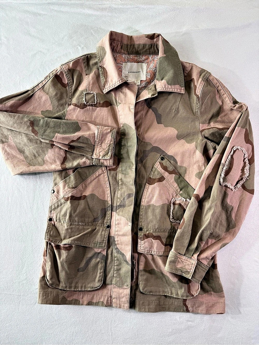 Anthropologie Camo Utility Jacket in Pink & Green Size Small NWT